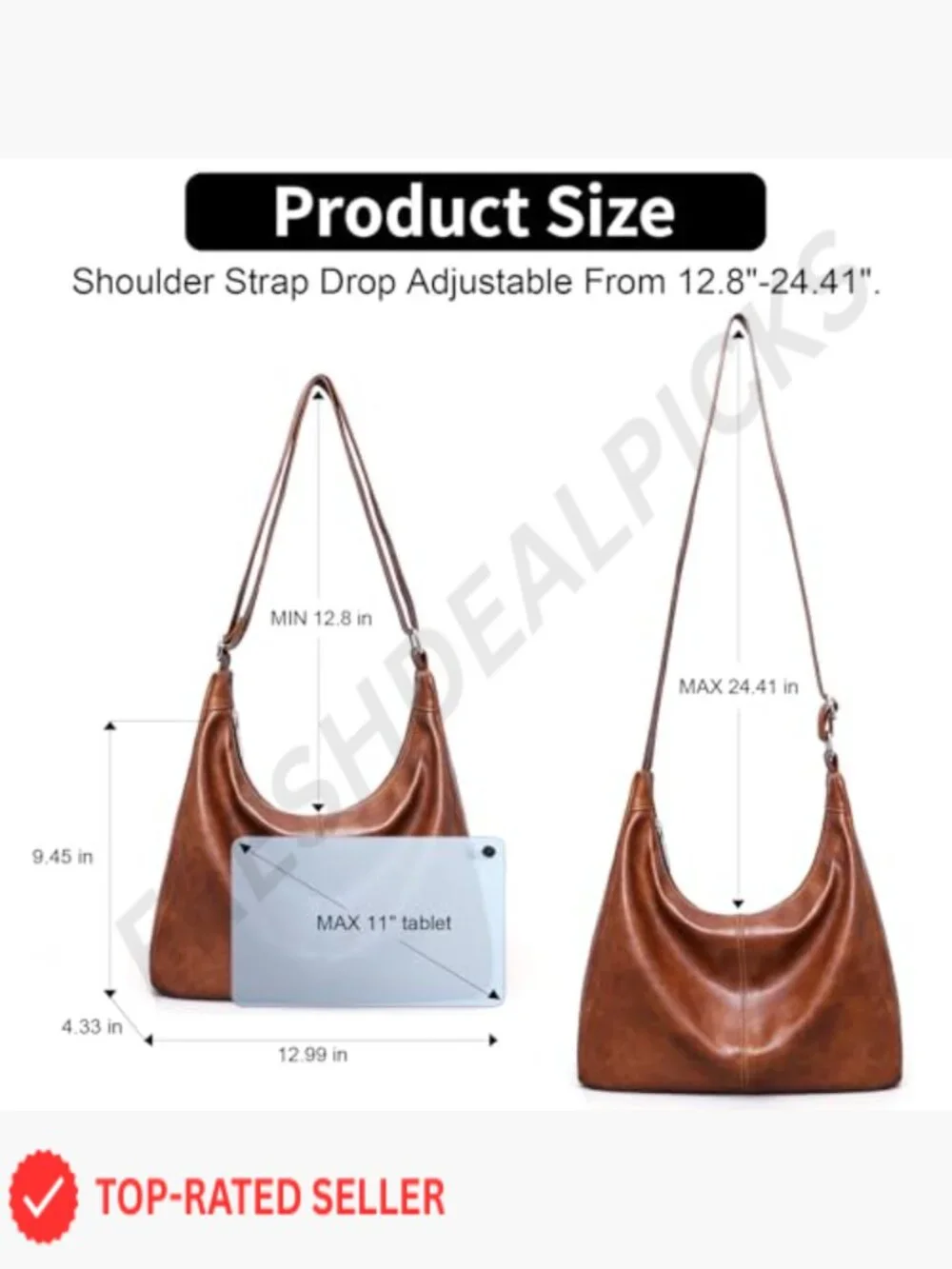 Slouchy Vegan Leather Hobo Bag Adjustable Shoulder Strap Crossbody Tote Purse